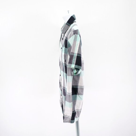 DAMAGED Amplify Black White Gray Plaid Small Button Front Dress Shirt Short Slee - Picture 6 of 12